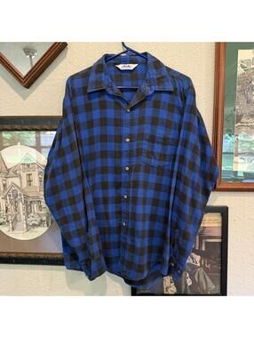 Vintage 70s/80s RARE Dakota Shirt Mens Large Blue Plaid Grunge Western‎